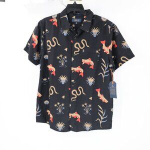 NWT Roark shirt Mens medium Pond life fish All Over Print organic cotton linen
